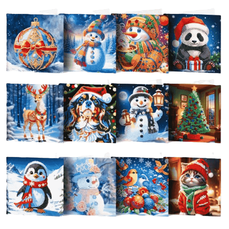 diamond painting 12 kerstkaarten - magische kerst set – afbeelding 1