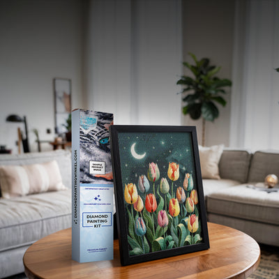 Diamond painting die staat op bureau