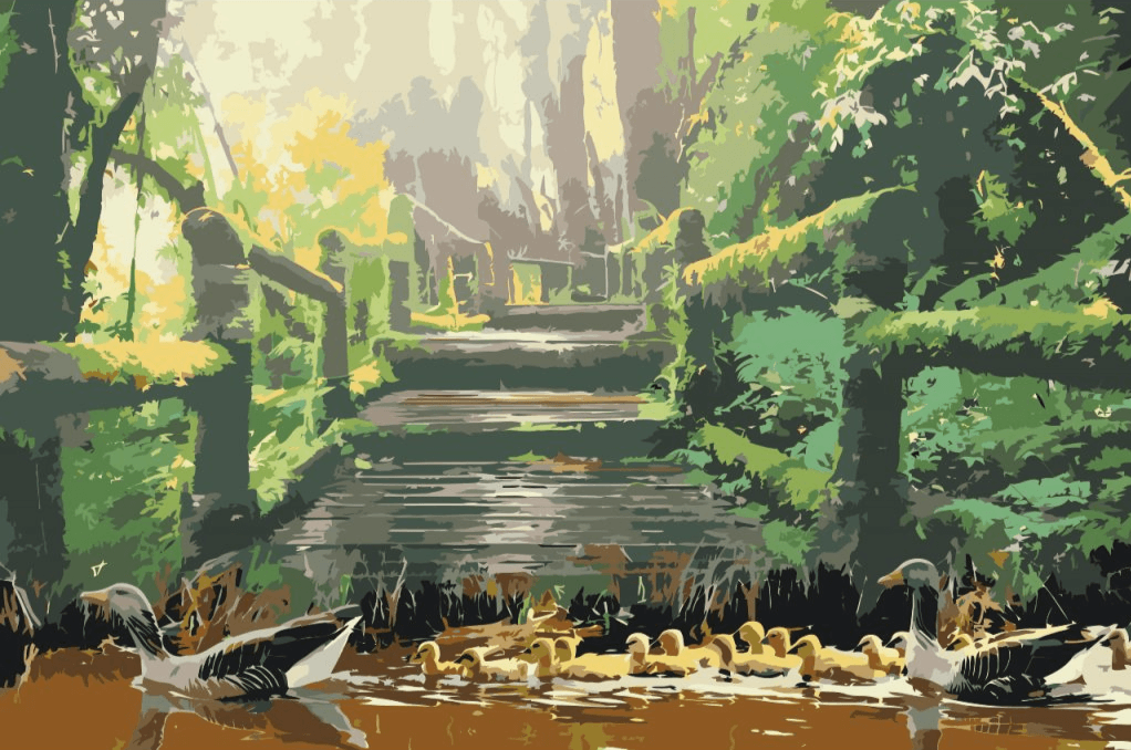 Diamond Painting - Eendenfamilie in het park - SEOS®