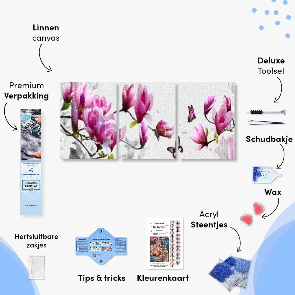 Diamond Painting Roze bloemen met vlinder 3 luik - SEOS Shop ®