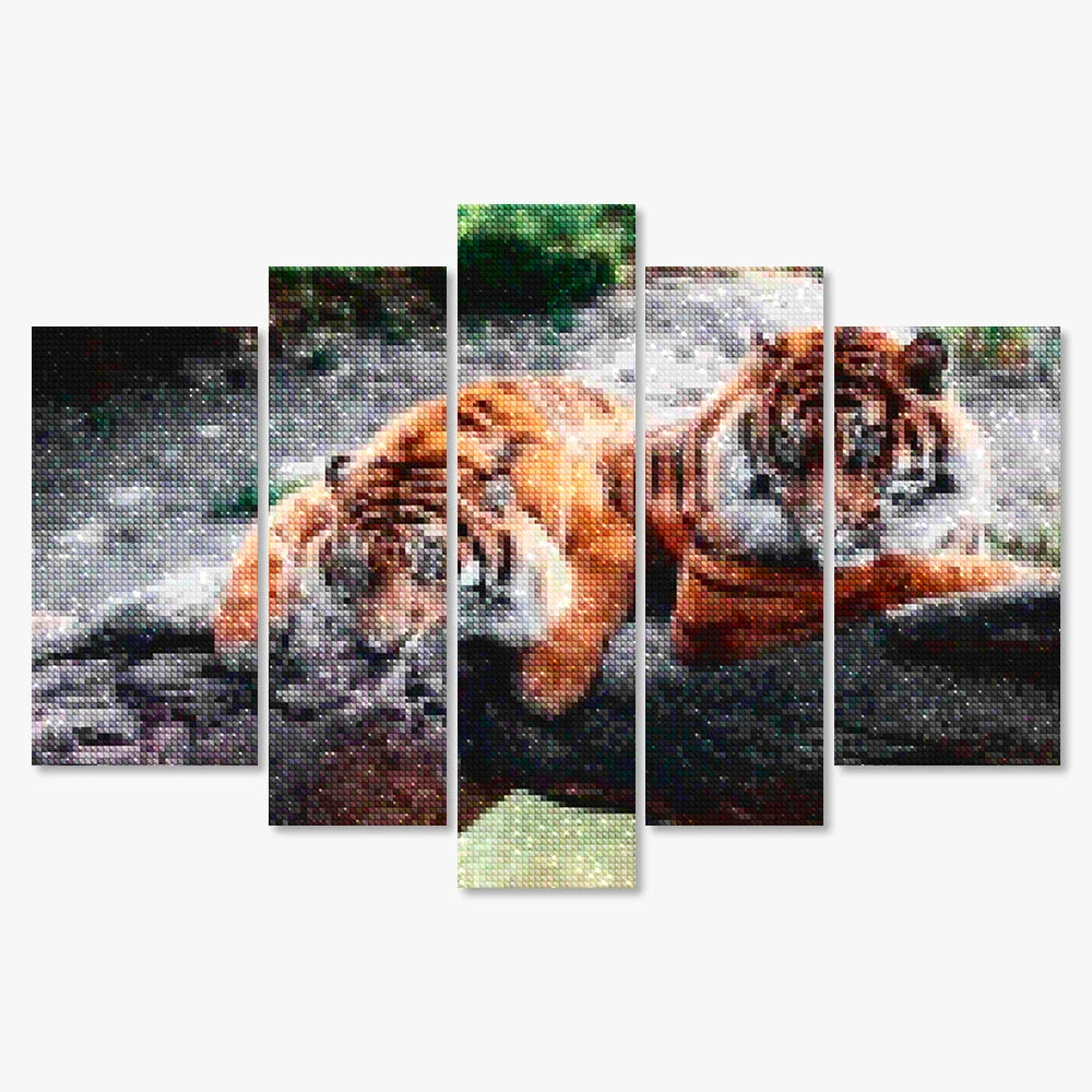 Diamond Painting Twee liggende tijgers 5 luik - SEOS Shop ®
