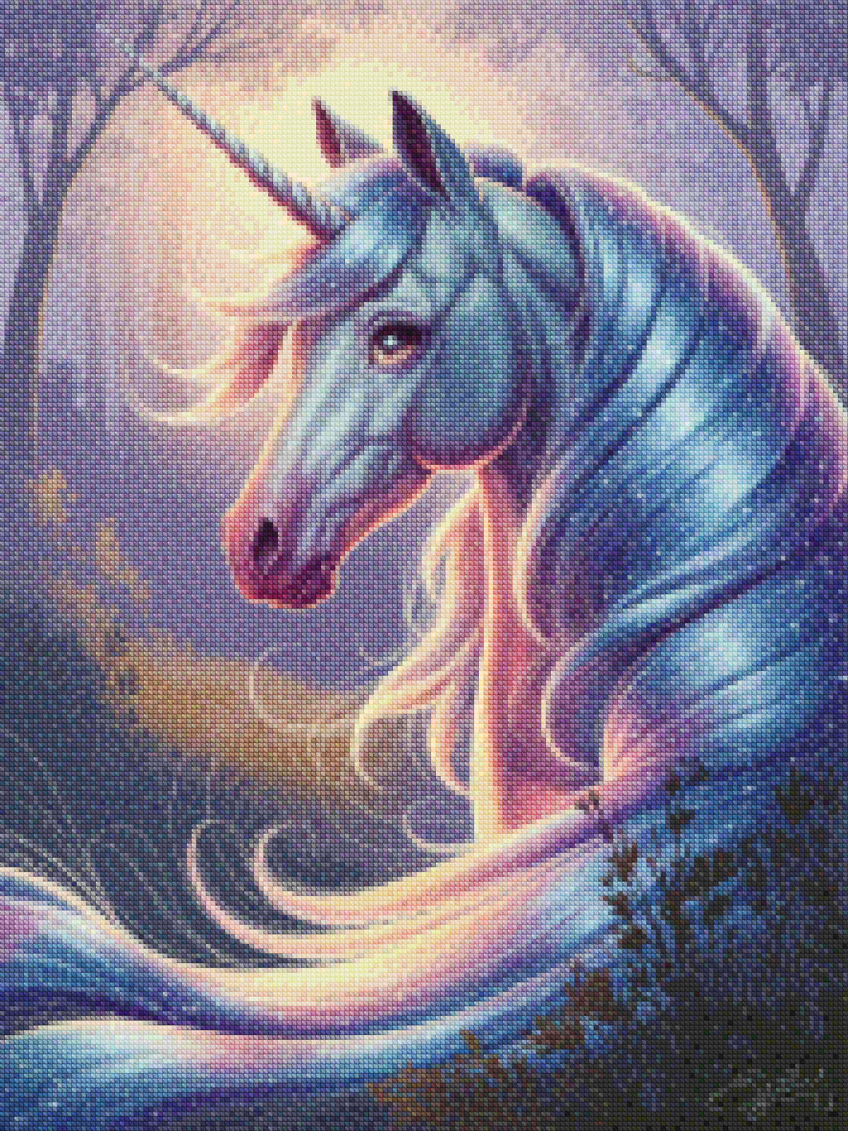 Diamond Painting - Dromerig eenhoornhoofd met vloeiende manen
