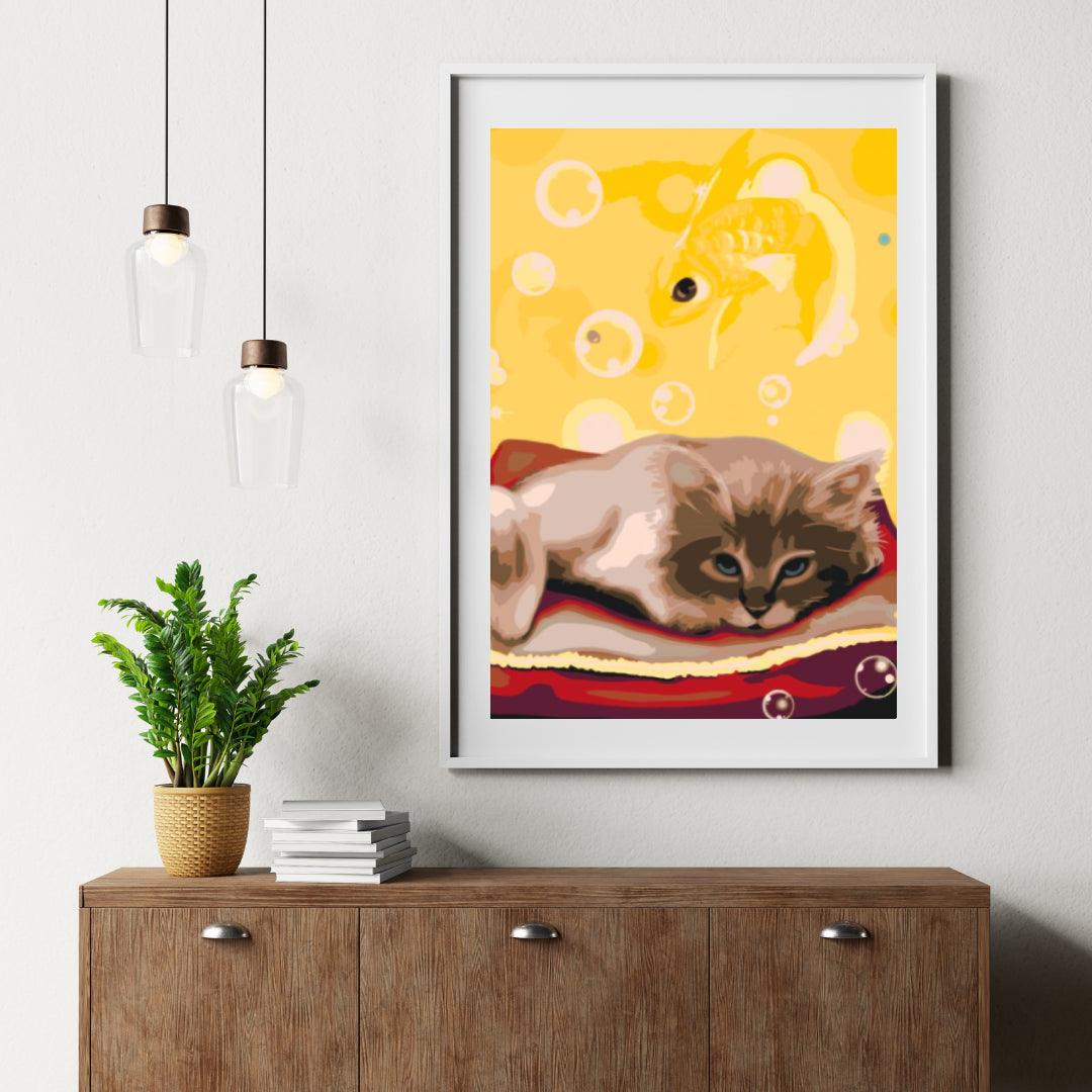 Diamond Painting - Een kat die droomt van een vis - SEOS®