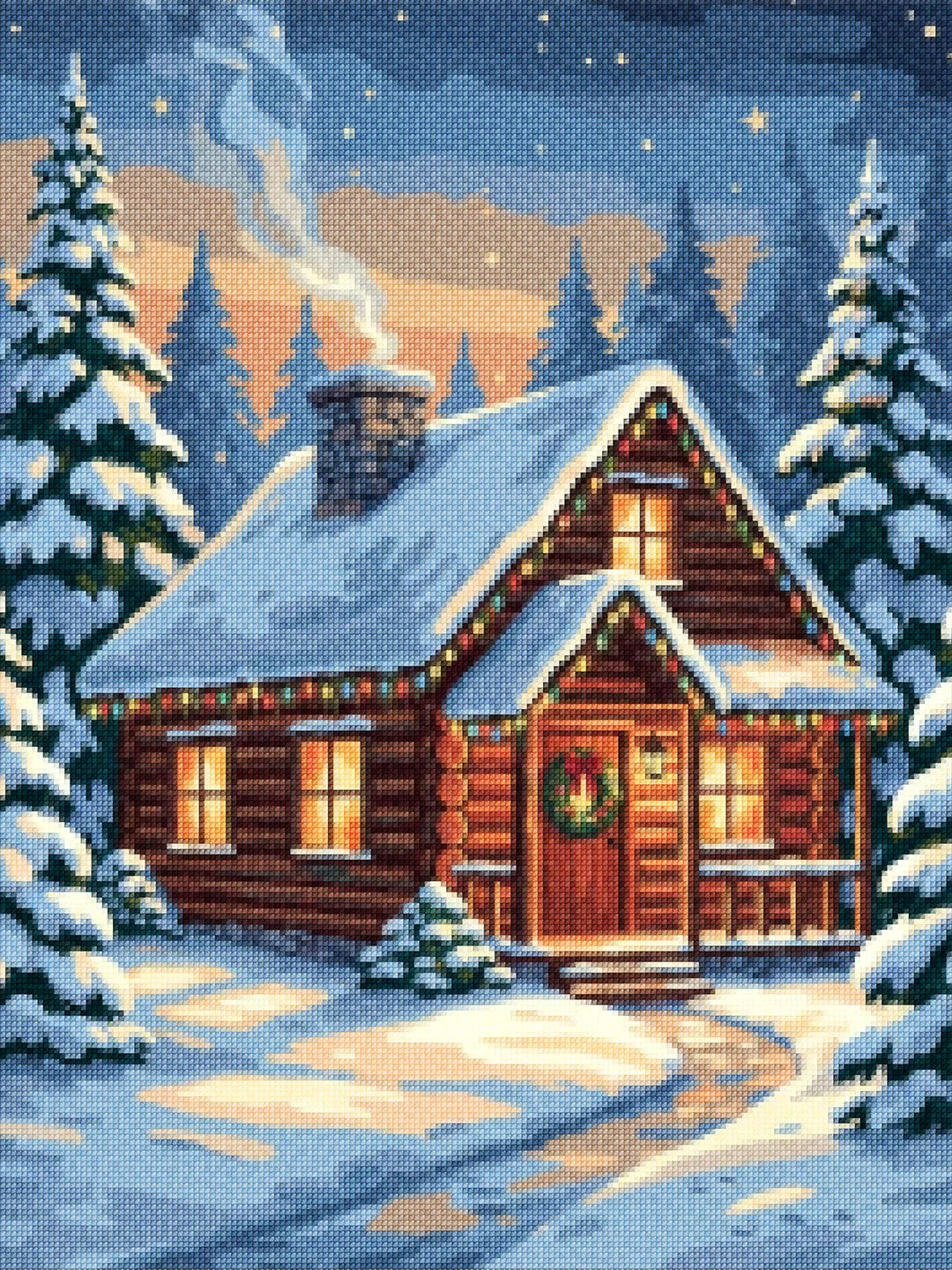 Diamond Painting - Gezellig huisje bij de winterdennen