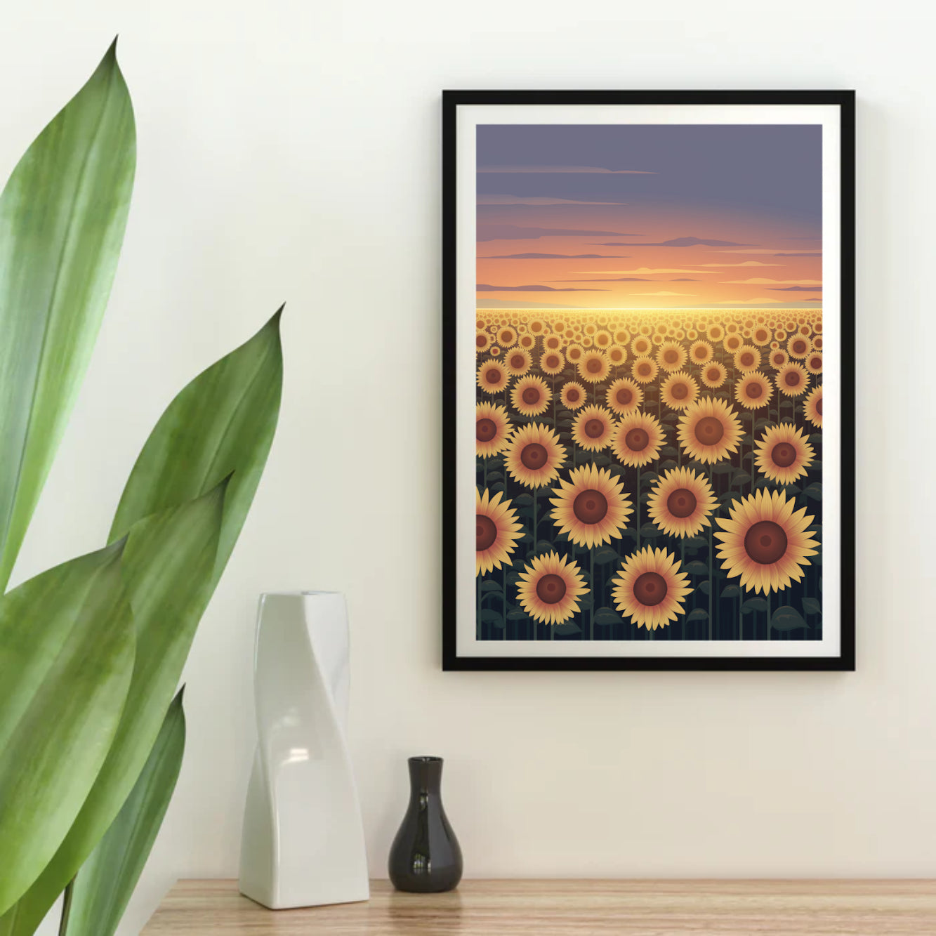 Diamond Painting - Gloeiend zonnebloemveld bij schemering