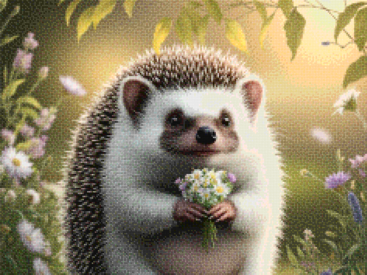 Diamond Painting - Grillige egel met bloemenaccenten