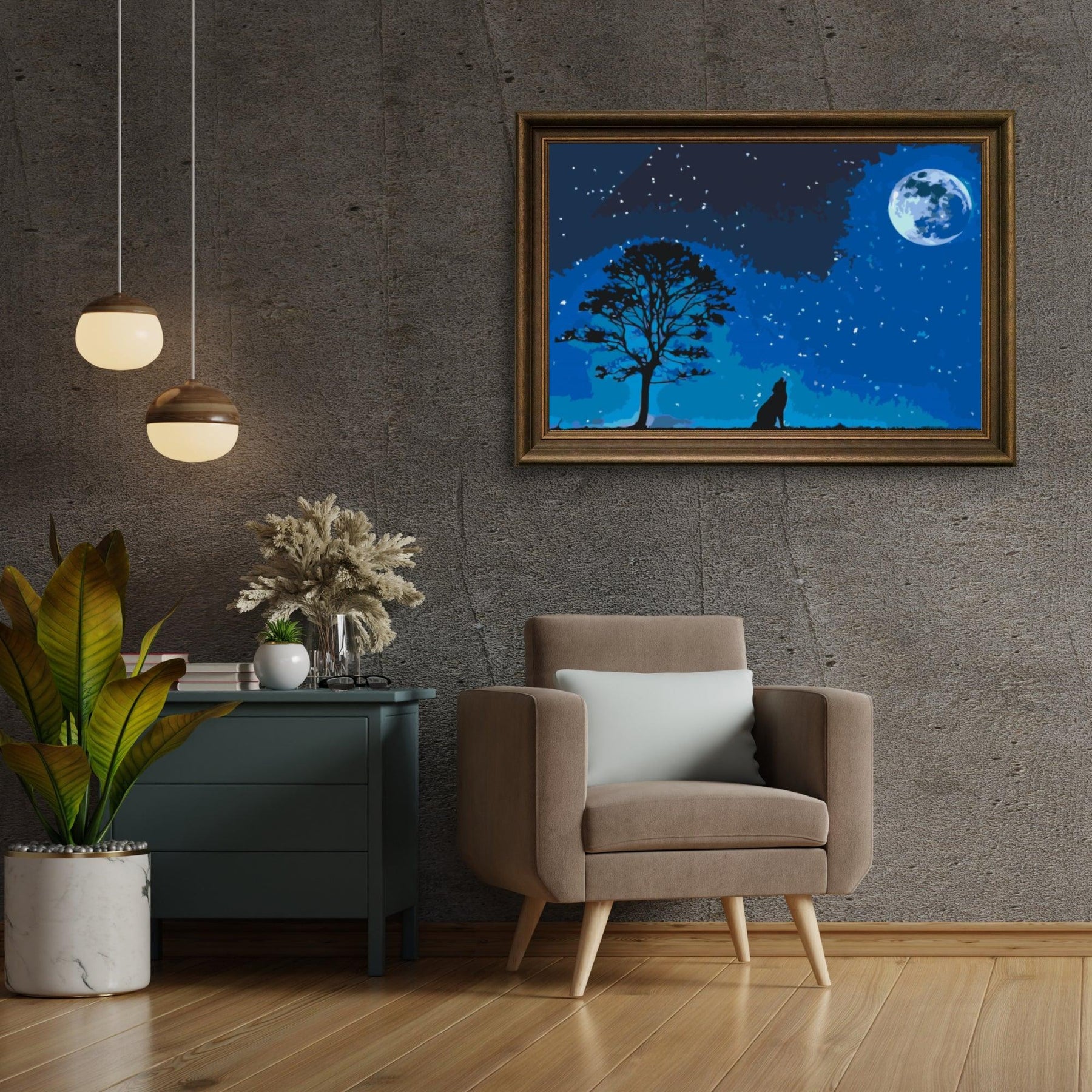 Diamond Painting - Huilende hond bij volle maan - SEOS®