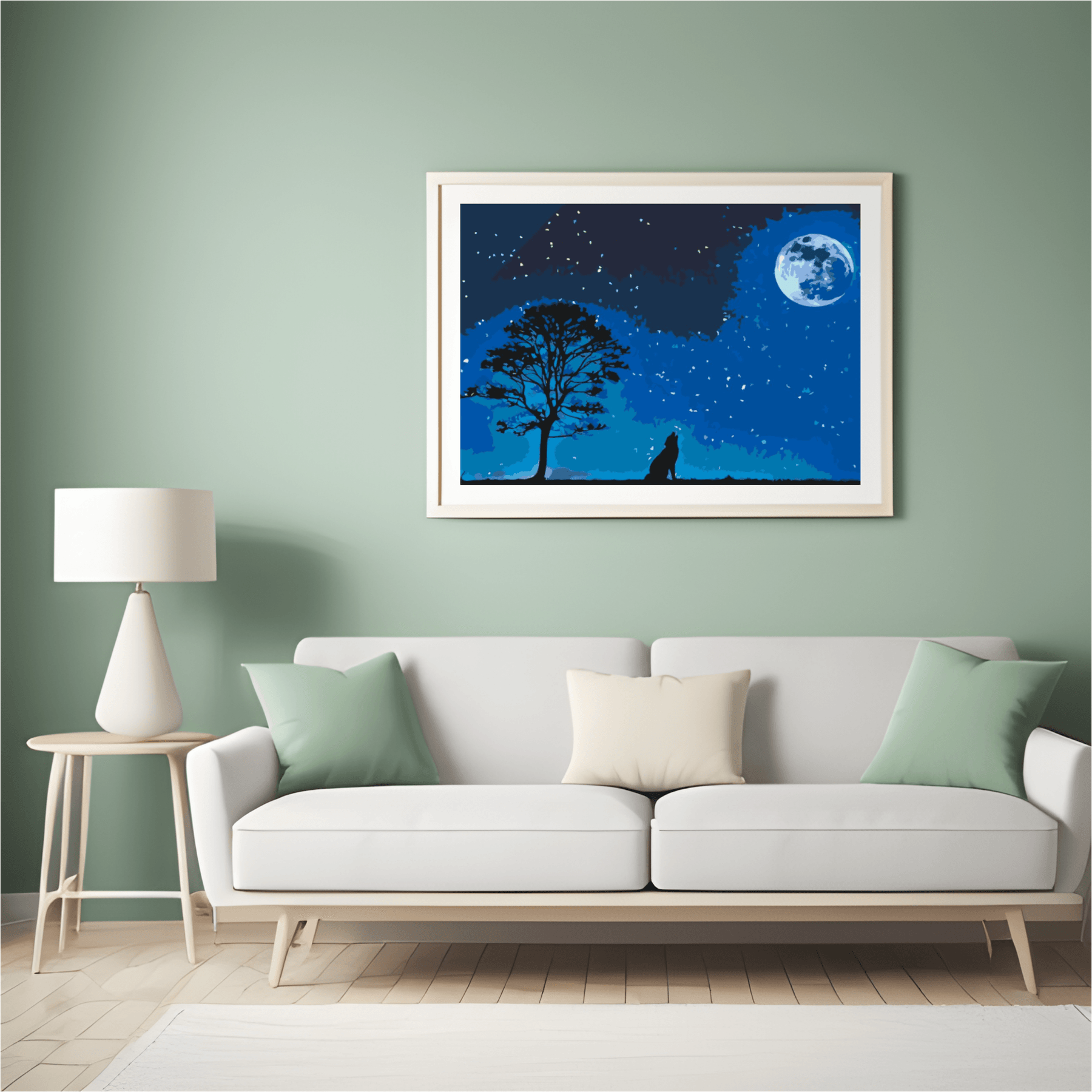 Diamond Painting - Huilende hond bij volle maan - SEOS®