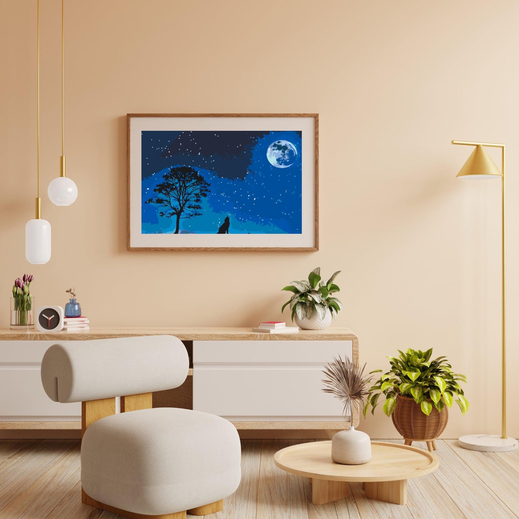 Diamond Painting - Huilende hond bij volle maan - SEOS®