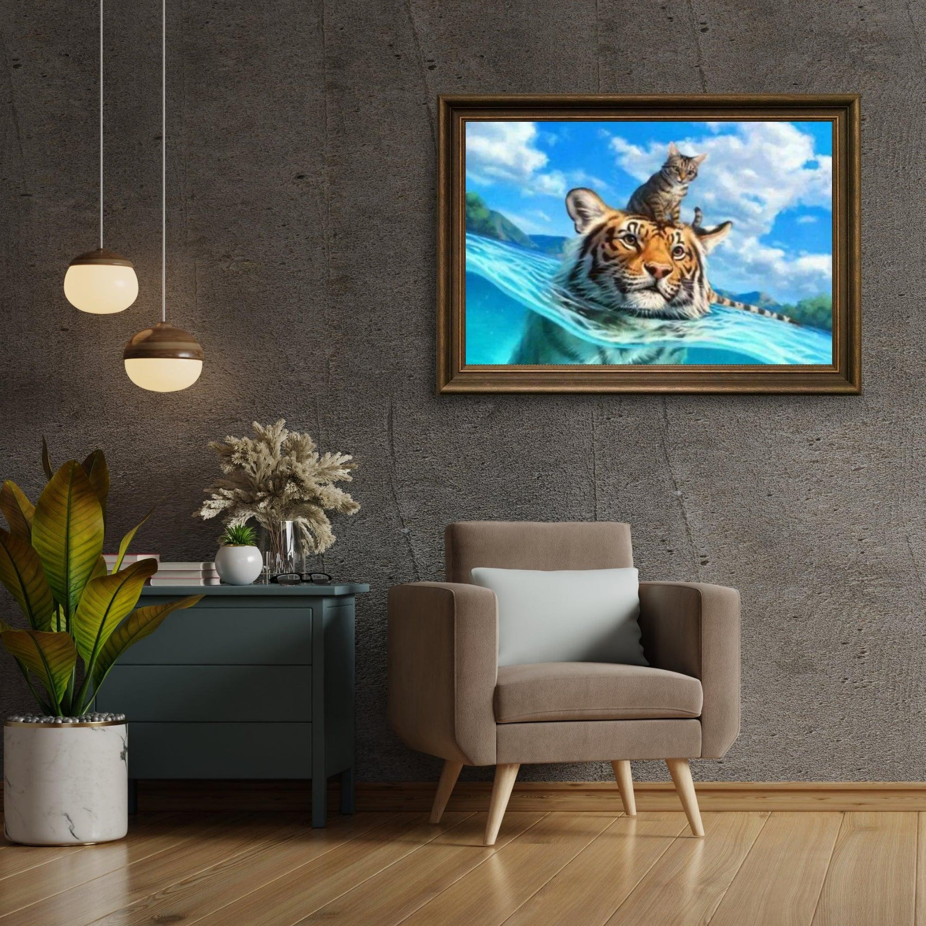 Diamond Painting - Kat en tijger in zee - SEOS®