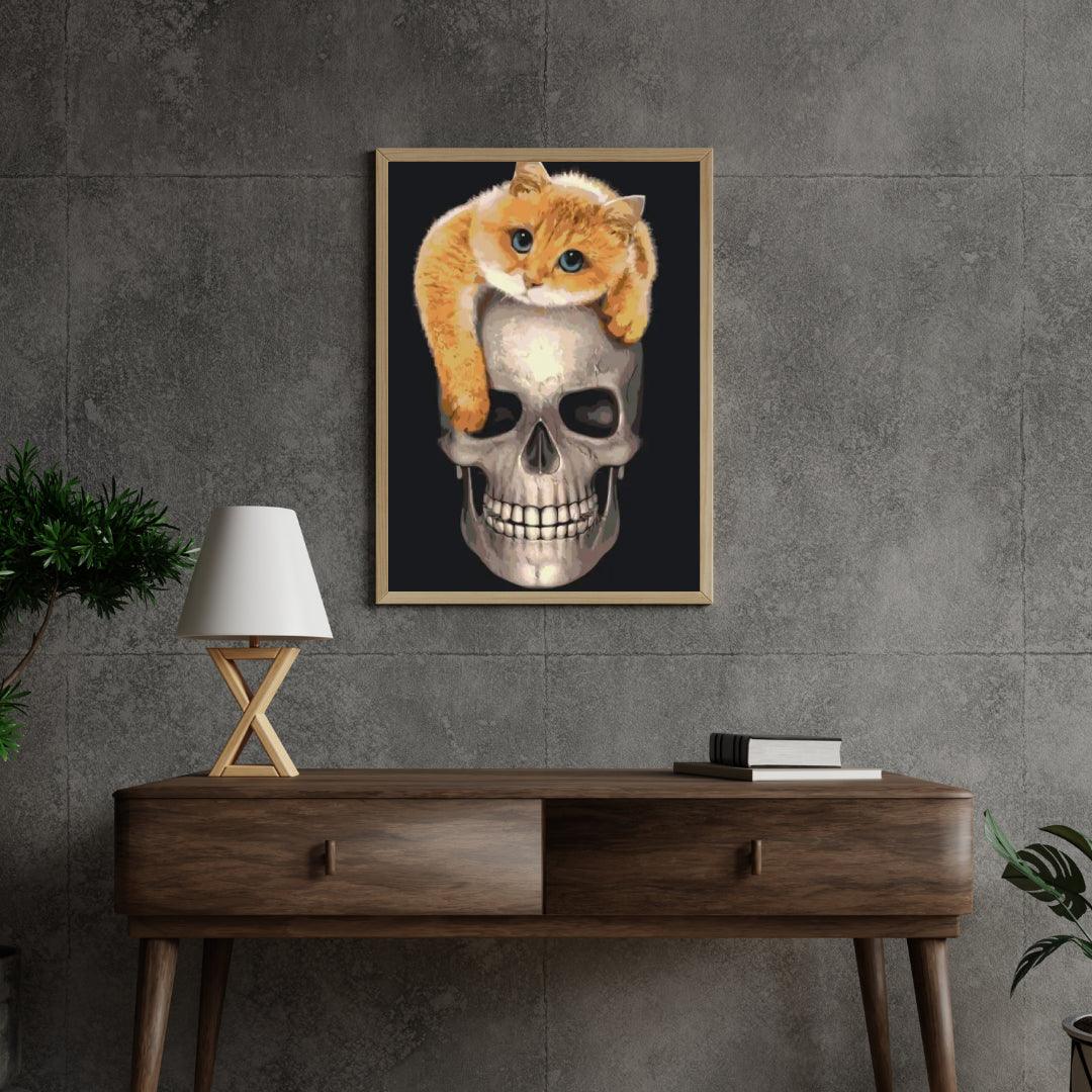Diamond Painting - Kat op de schedel - SEOS®