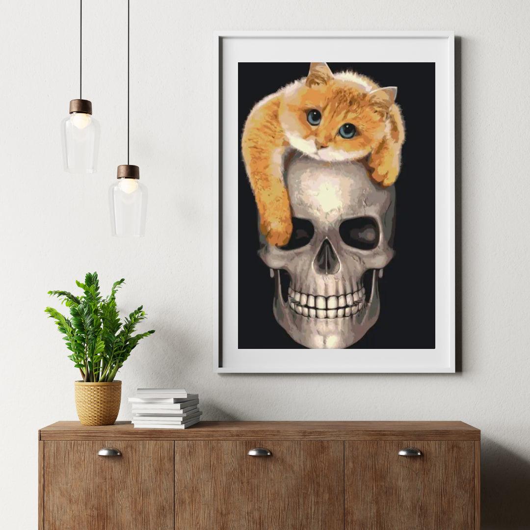 Diamond Painting - Kat op de schedel - SEOS®