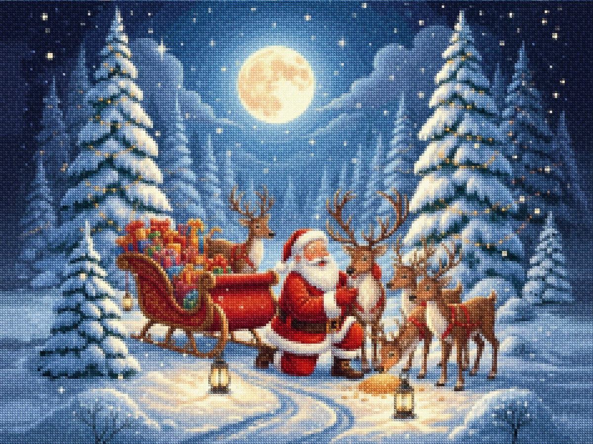 Diamond Painting - Kerstman en zijn rendiervrienden