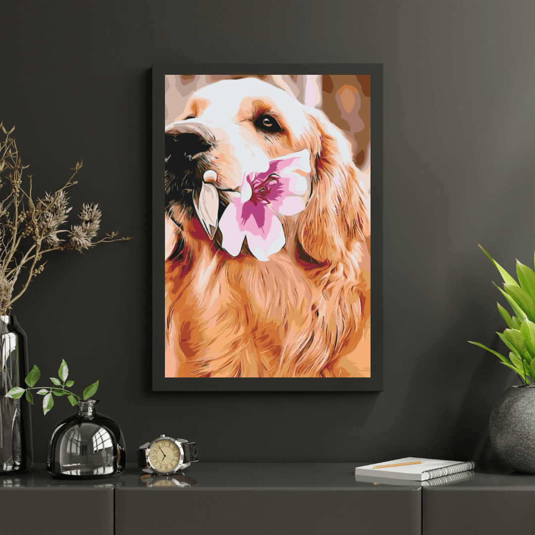 Diamond Painting - Labrador met bloem  - SEOS®
