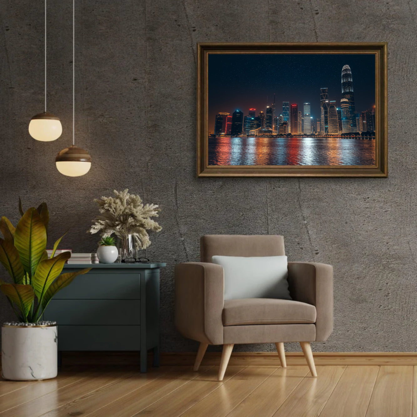 Diamond Painting - Nachtelijk stadsgezicht met reflecties op het water