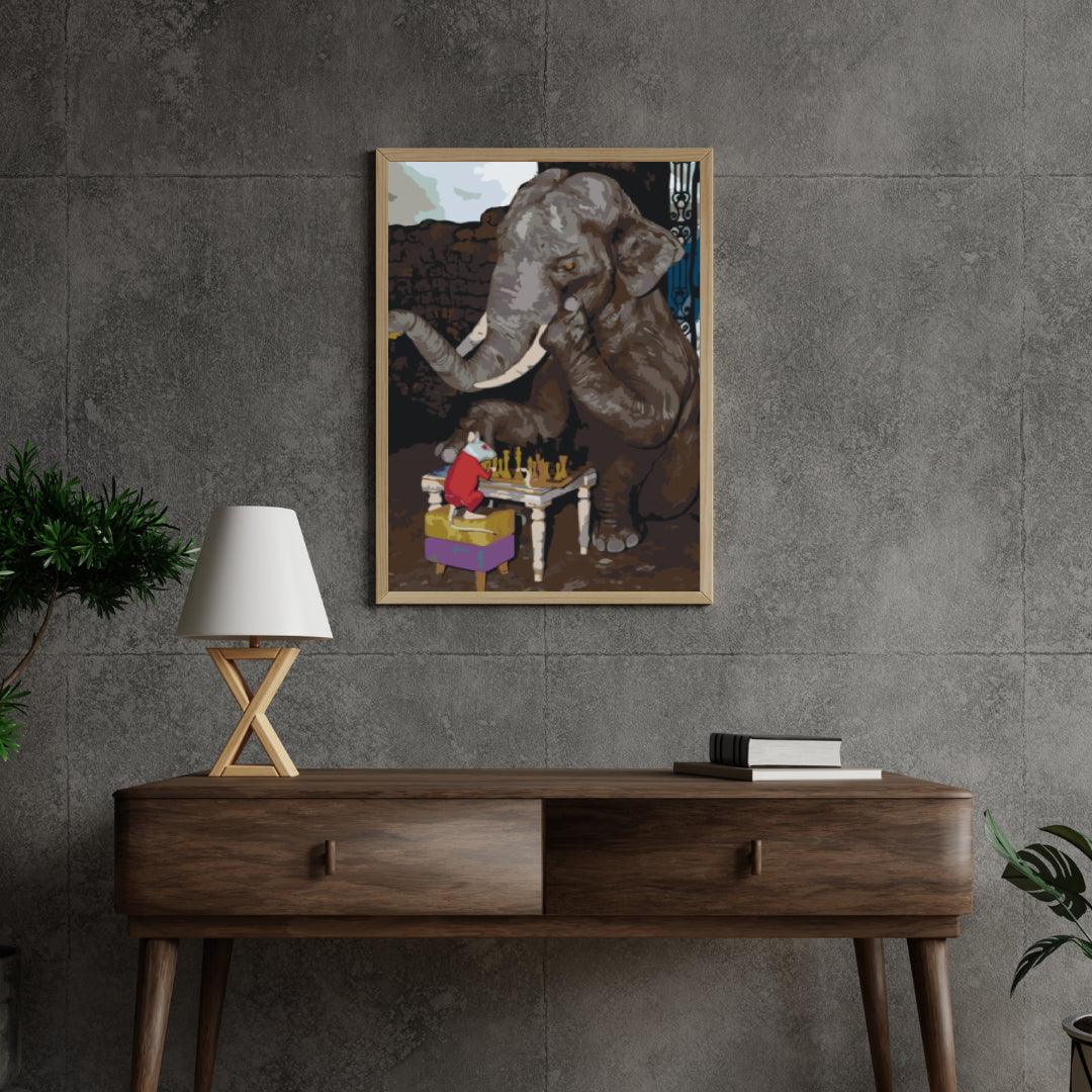 Diamond Painting - Olifant en muis spelen schaak - SEOS®