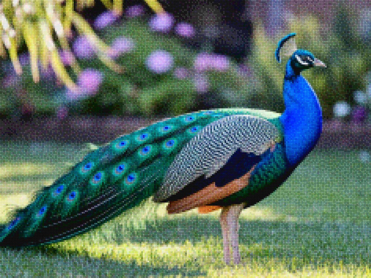 Diamond Painting - Pauw met uitwaaierende veren in juweeltinten