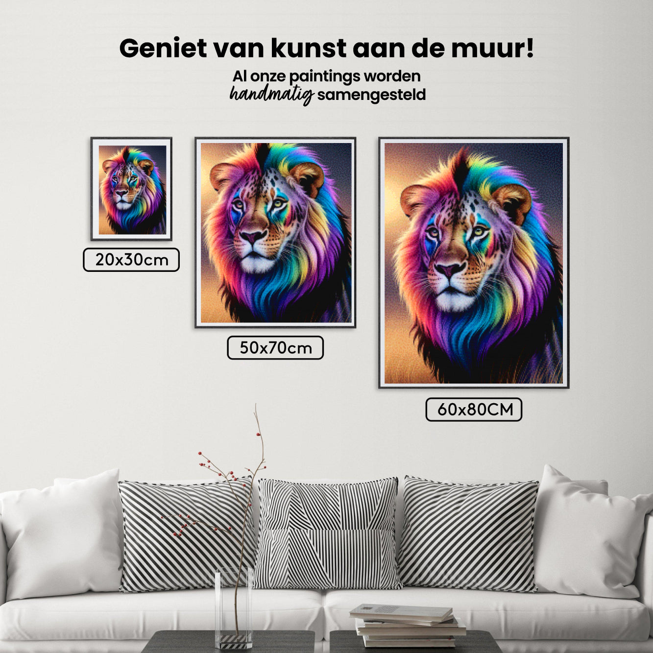 Diamond Painting - Regenboog leeuwengezicht met heldere, wervelende kleuren