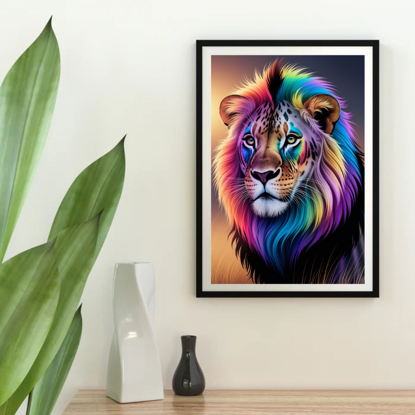 Diamond Painting - Regenboog leeuwengezicht met heldere, wervelende kleuren