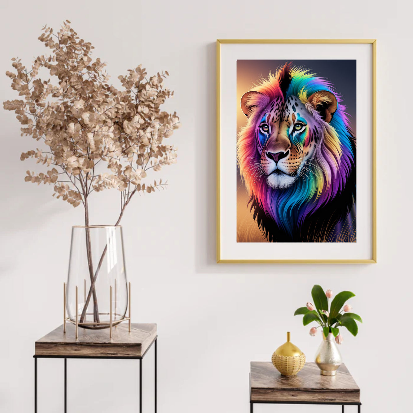 Diamond Painting - Regenboog leeuwengezicht met heldere, wervelende kleuren