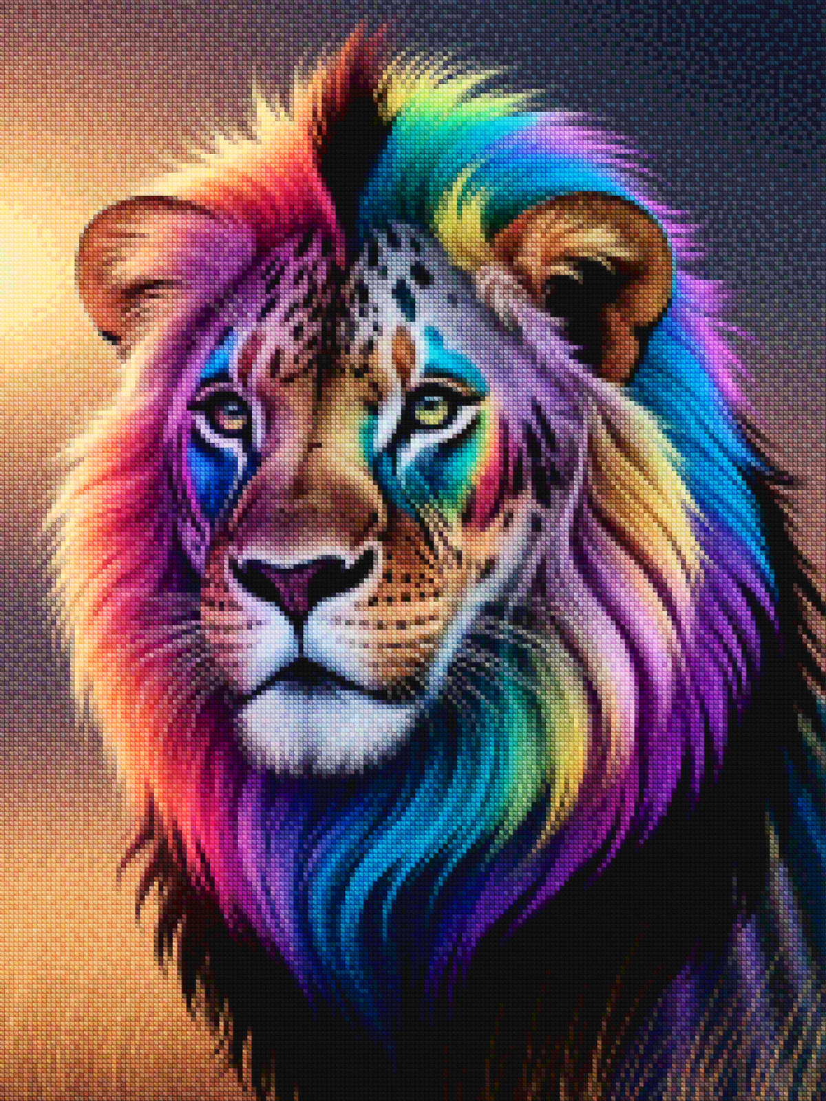Diamond Painting - Regenboog leeuwengezicht met heldere, wervelende kleuren
