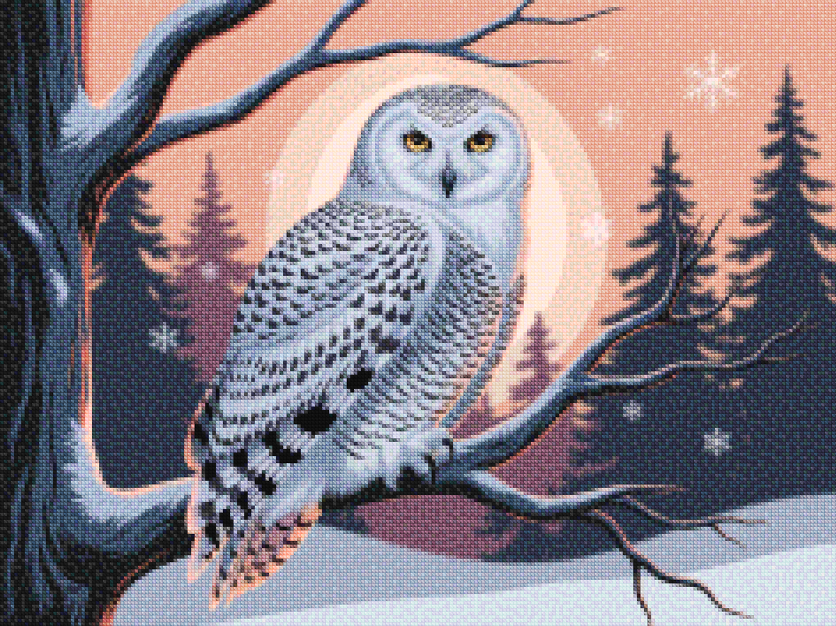 Diamond Painting - Sneeuwuil met doordringende gele ogen