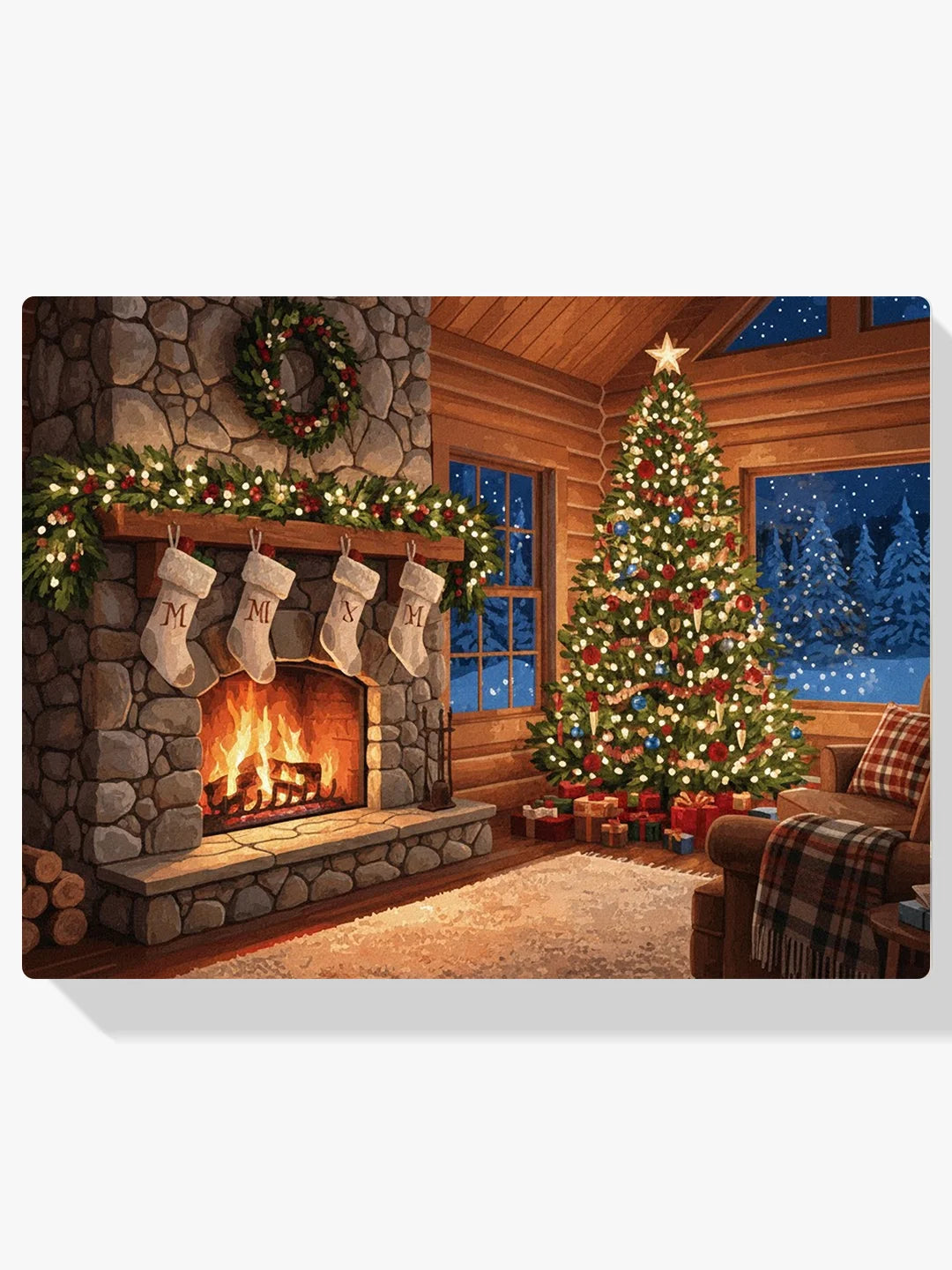 Diamond Painting - Warme haard en kerstverlichting