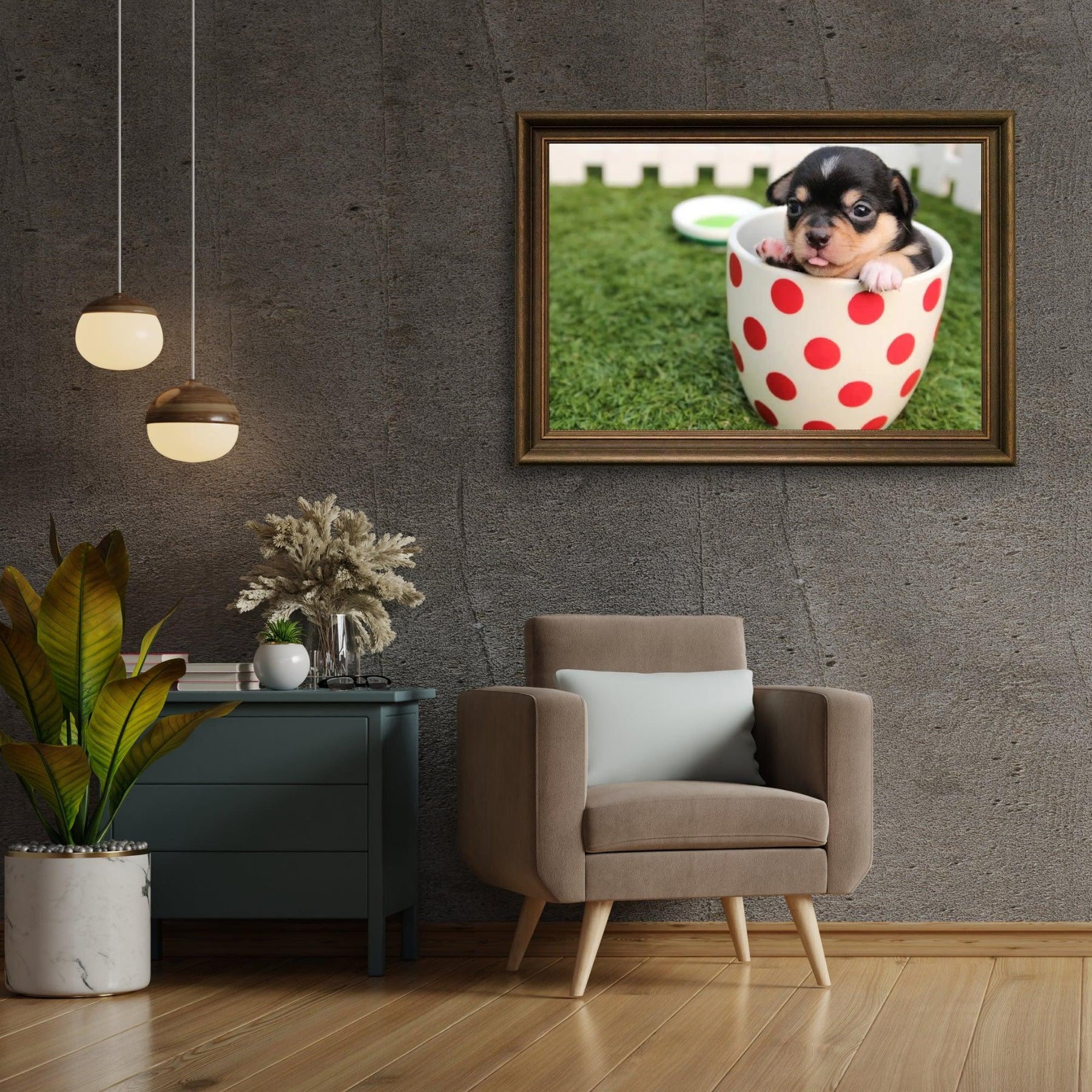 Diamond Painting Puppy in een beker 45x30 cm - SEOS Shop®