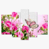 Diamond Painting Vlinder met roze bloemen 5 luik - SEOS Shop ®