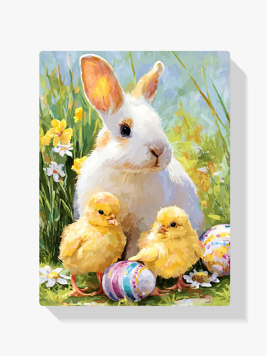 Diamond Painting - Wit Konijntje met Kuikens