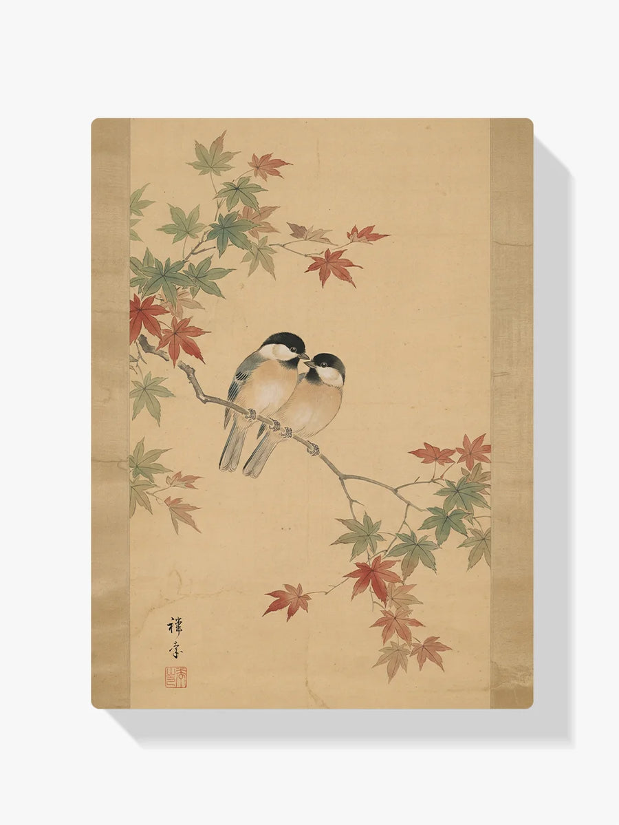 Diamond Painting - Twee vogeltjes tussen esdoornbladeren (herfst)