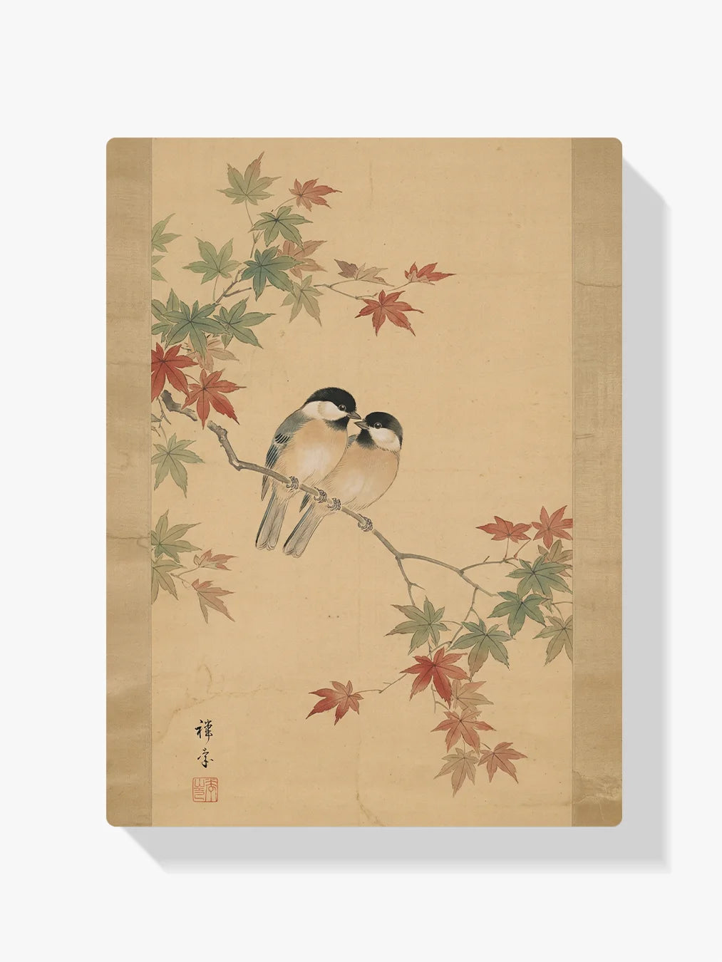 Diamond Painting - Twee vogeltjes tussen esdoornbladeren (herfst)