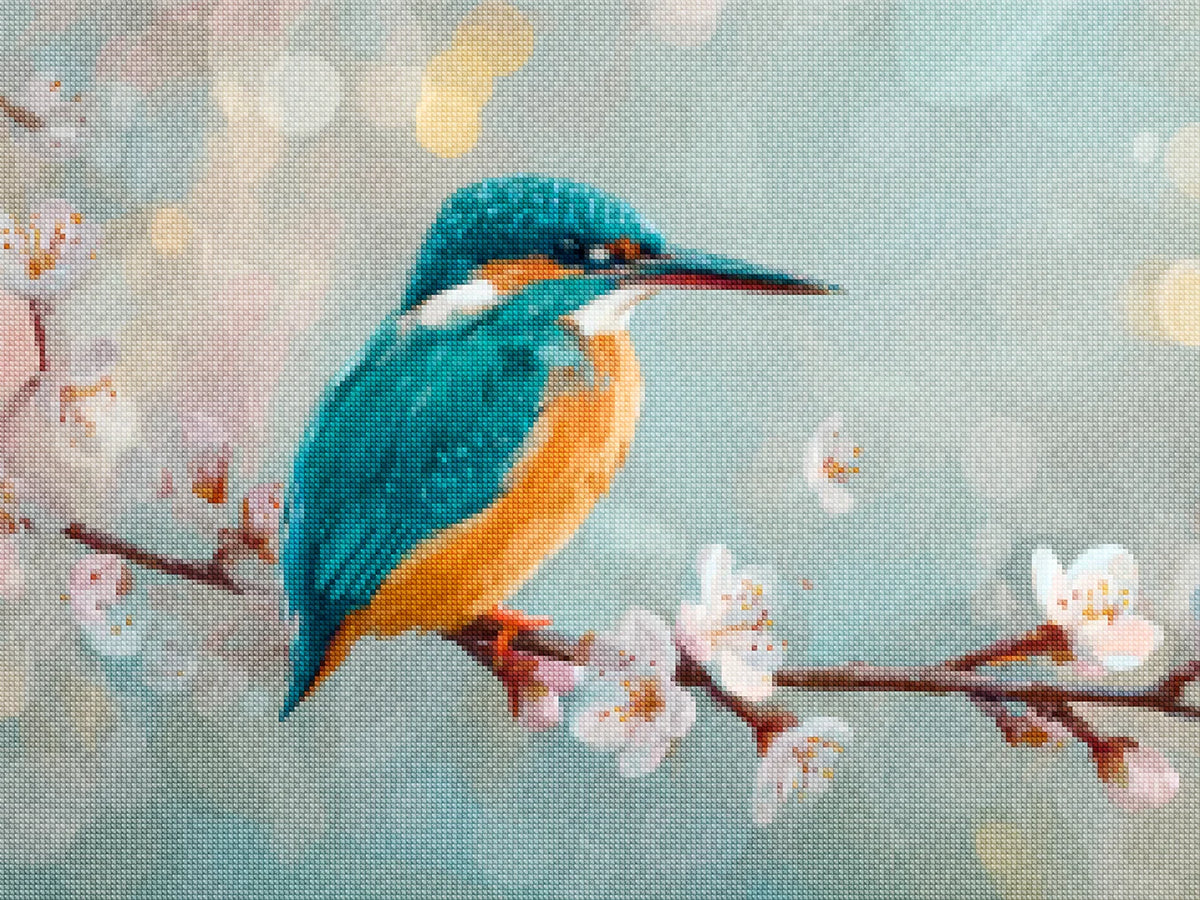 Diamond Painting - IJsvogel tussen Bloesem en Bokeh