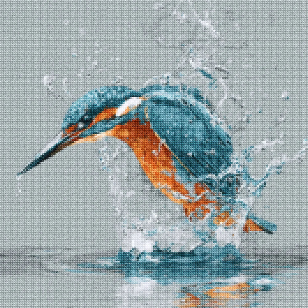 Diamond Painting - Vissende IJsvogel met Waterspatten