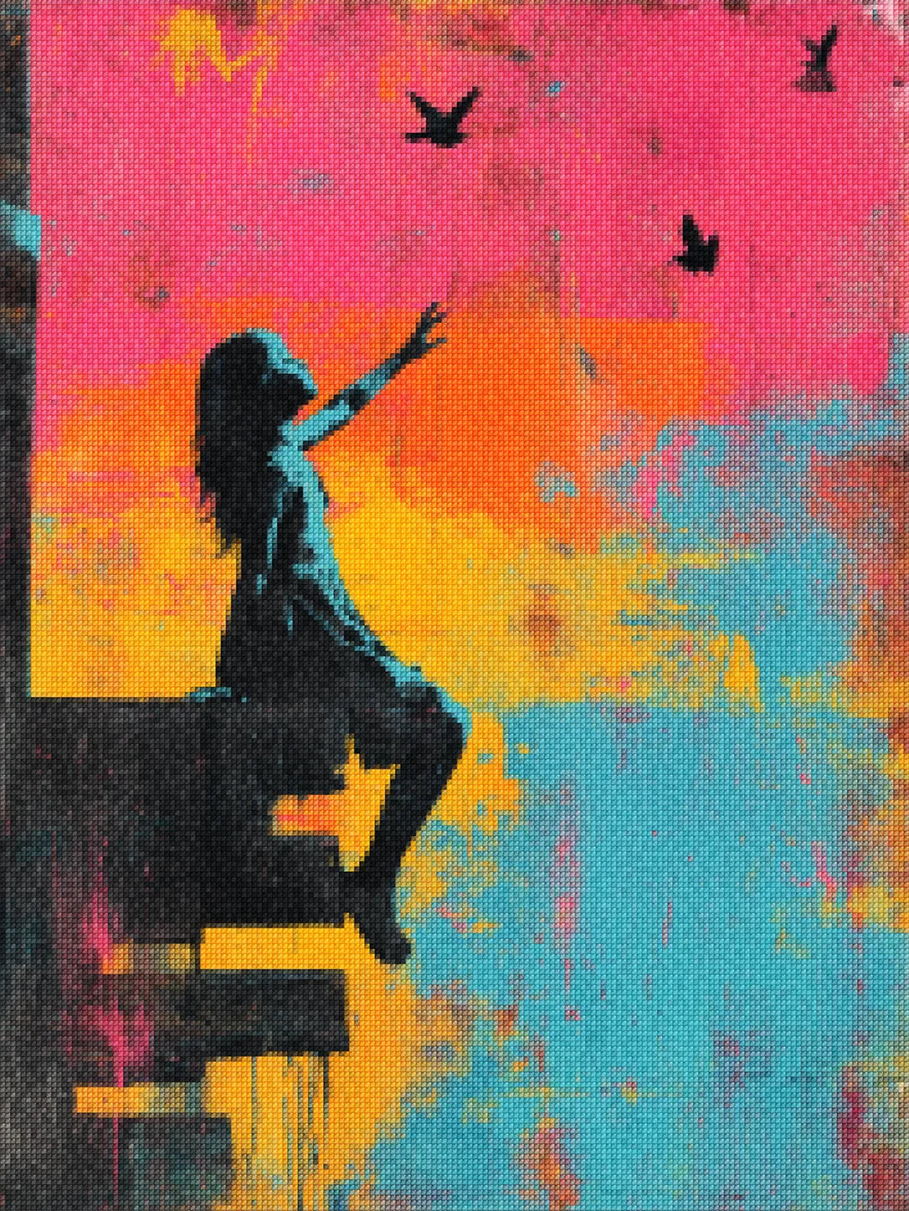Diamond Painting - Banksy kleurrijk - Meisje met vogels