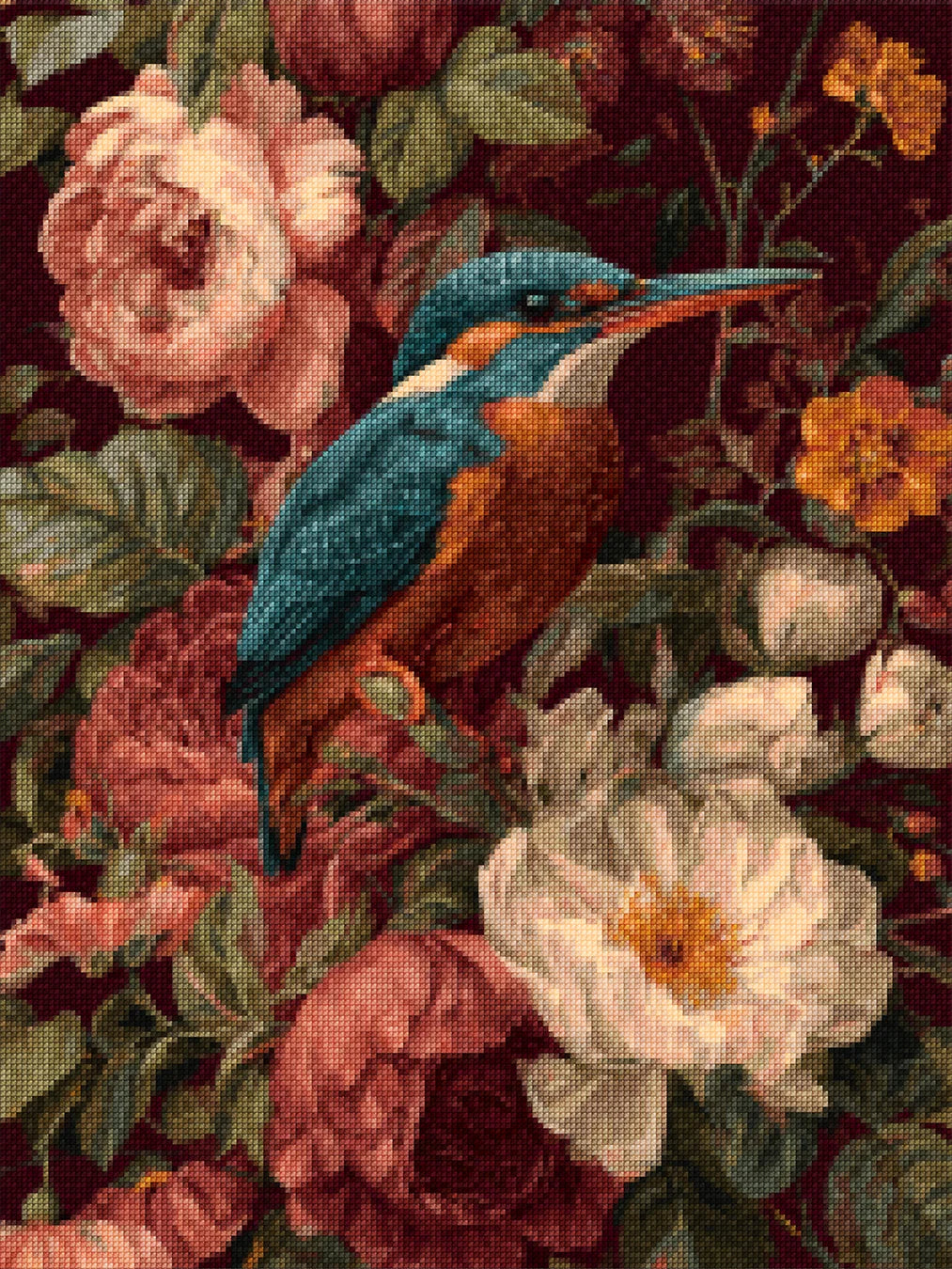 Diamond Painting - IJsvogel tussen Weelderige Bloemen
