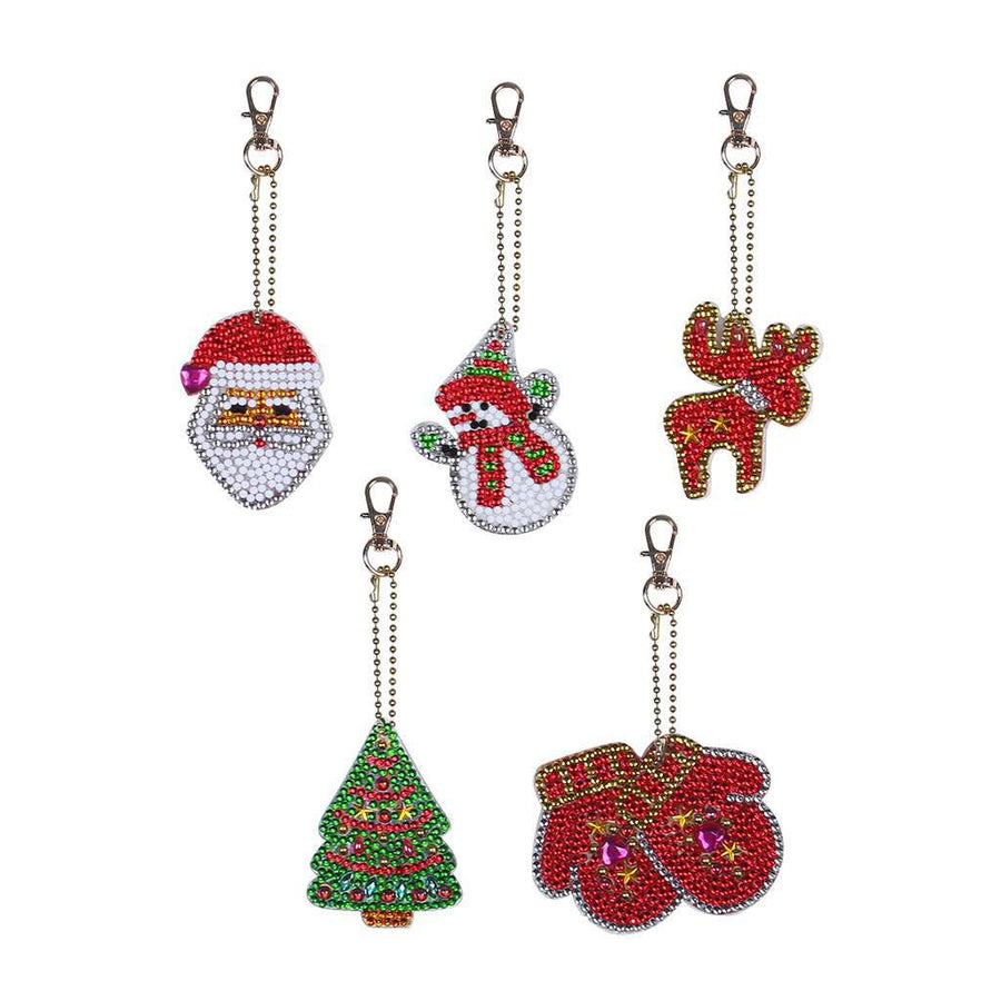 diamond painting sleutelhanger kerst – 5 stuks – afbeelding 1