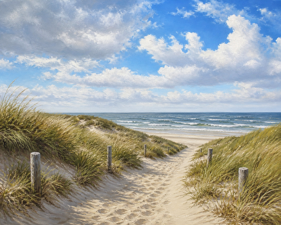 Diamond painting ontwerp met duinpad naar de noordzee