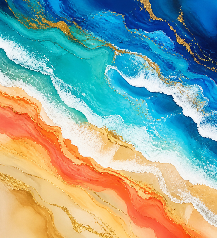 Diamond painting ontwerp met kleurrijke kustlijn