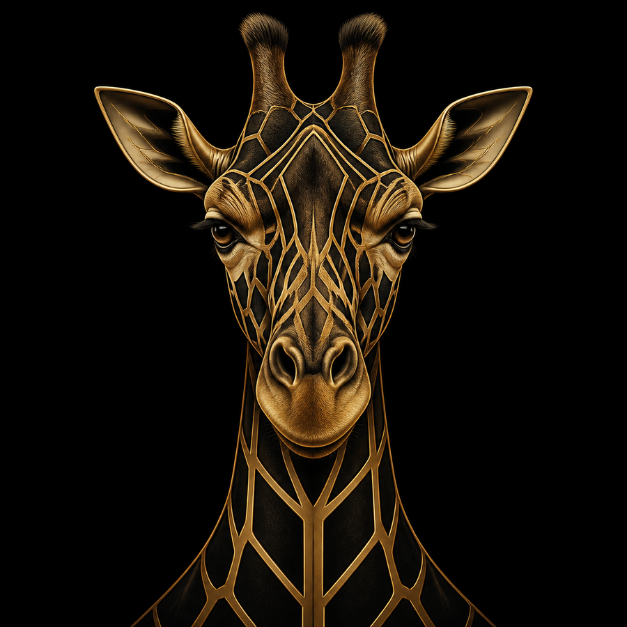 Diamond Painting Giraffe in Zwart en Goud – volledig origineel giraffeontwerp