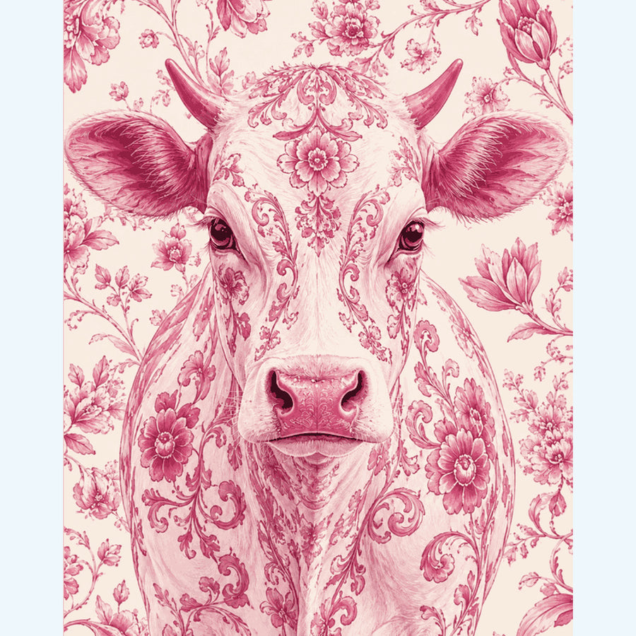 Diamond Painting Delfts roze koe – volledig koeienontwerp