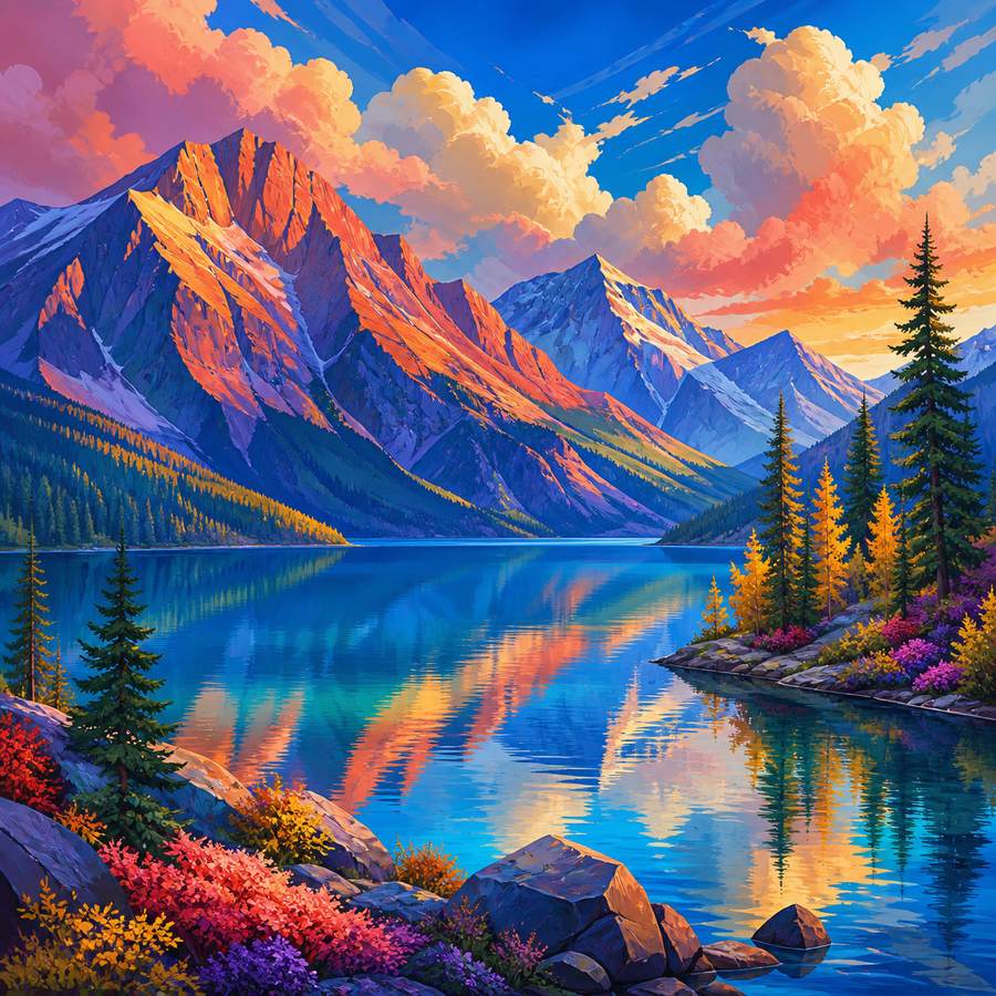 Diamond Painting Kleurrijk Berglandschap – volledig natuurontwerp
