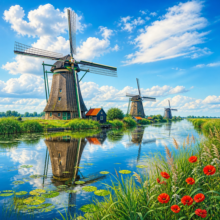 Diamond Painting Molens langs de Poldervaart – volledig natuurontwerp