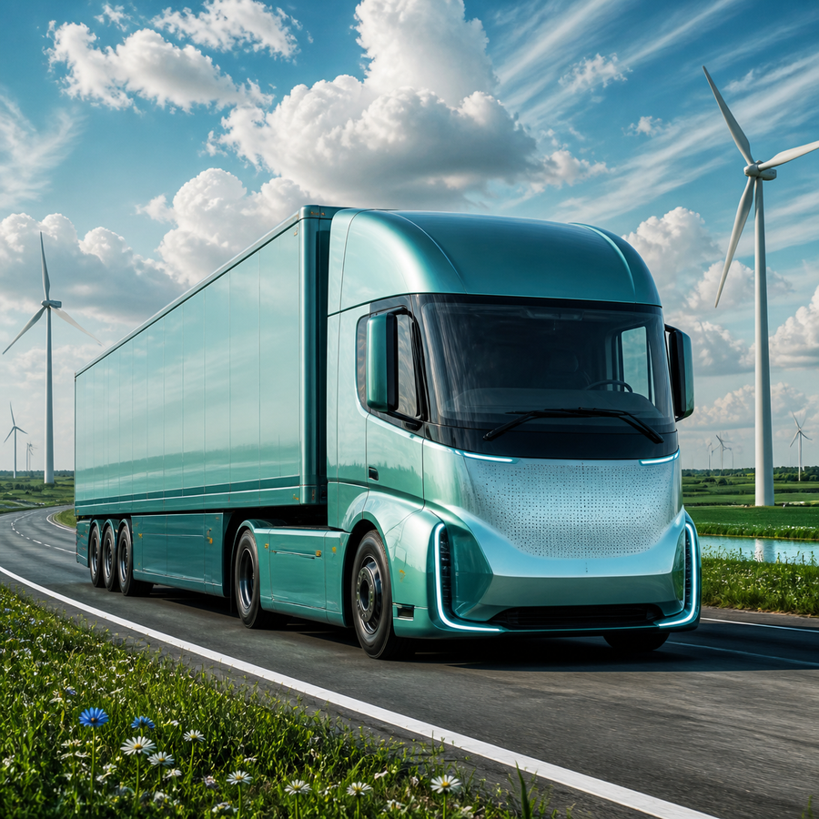 Diamond Painting Elektrische Vrachtwagen bij Windmolens – volledig origineel vrachtwagenontwerp