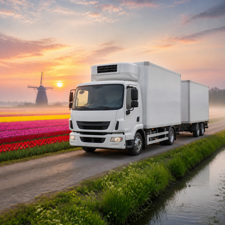 Diamond Painting Koelwagen bij de Tulpenvelden – volledig origineel vrachtwagenontwerp