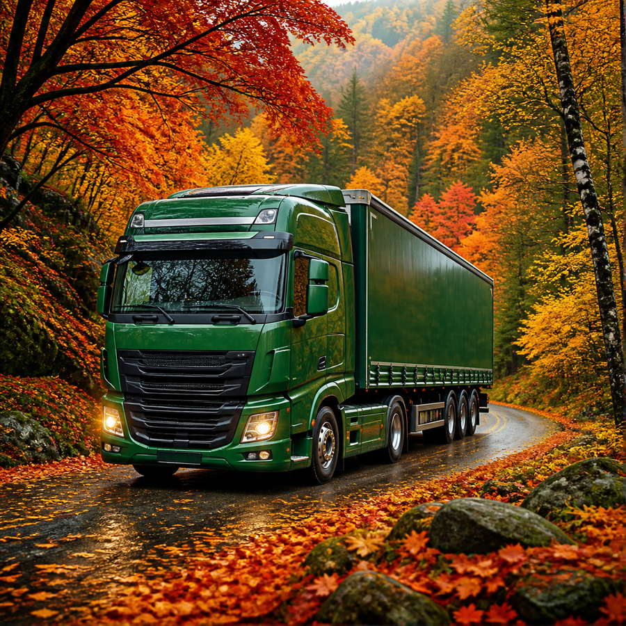 Diamond Painting Vrachtwagen door het Herfstbos – volledig origineel vrachtwagenontwerp