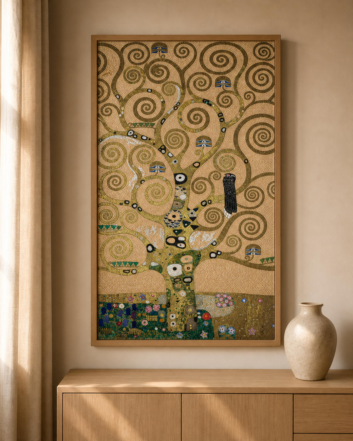 Levensboom van Gustav Klimt als diamond painting aan de muur