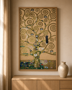 Levensboom van Gustav Klimt als diamond painting aan de muur