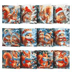 diamond painting 12 kerstkaarten - kerst eekhoorn set – afbeelding 1