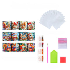 diamond painting 12 kerstkaarten - kerst eekhoorn set – afbeelding 11
